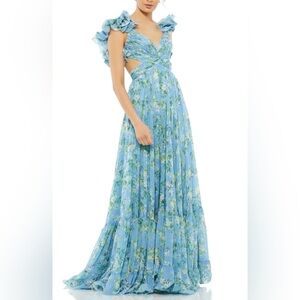 Mac Duggal- RUFFLE TIERED FLORAL CUT-OUT CHIFFON GOWN size 8.